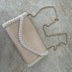 BRAND NEW Pearl and Wicker clutch bag